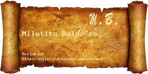 Miletits Balázs névjegykártya